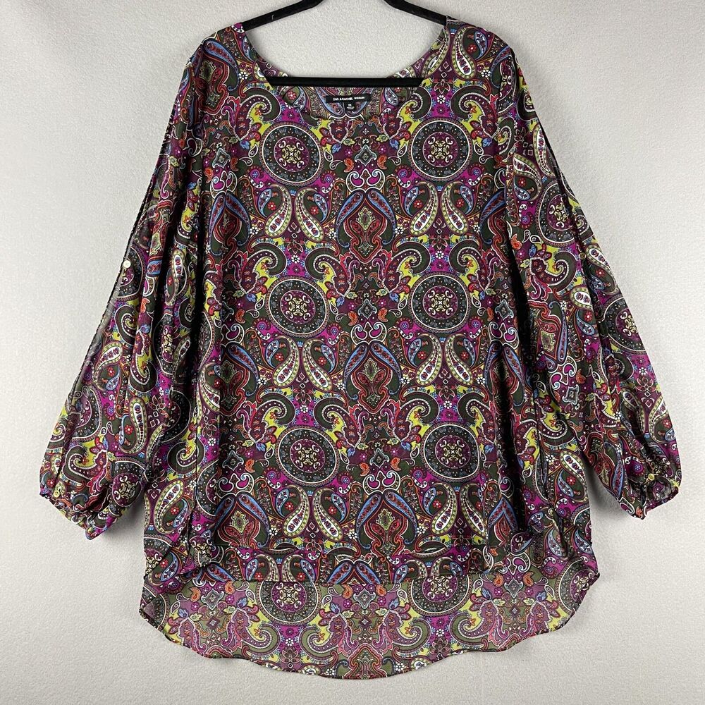 Zac Rachel Paisleyโ Tunic Top Womens 2X Cut Out Floral Chiffon Layered Flowy